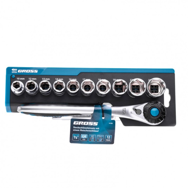 Набор торцевых головок 1/2", CrV, 12 предметов Gross