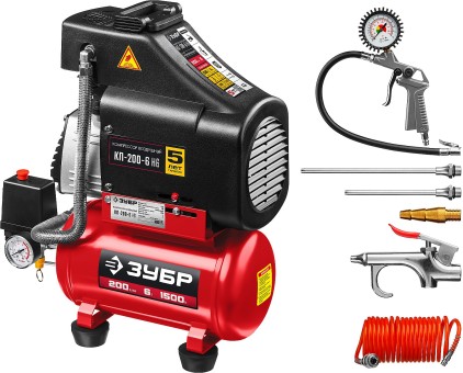 Компрессор безмасляный КП-200-6 Н6 ЗУБР 6 предметов Компрессор безмасляный КП-200-6 Н6 ЗУБР 6 предметов