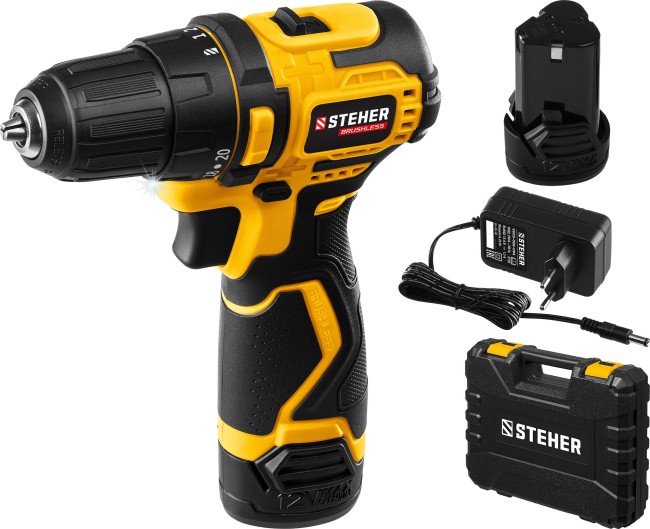 Дрель-шуруповерт бесщеточная CDB-120-2 STEHER 2 АКБ Дрель-шуруповерт бесщеточная CDB-120-2 STEHER 2 АКБ