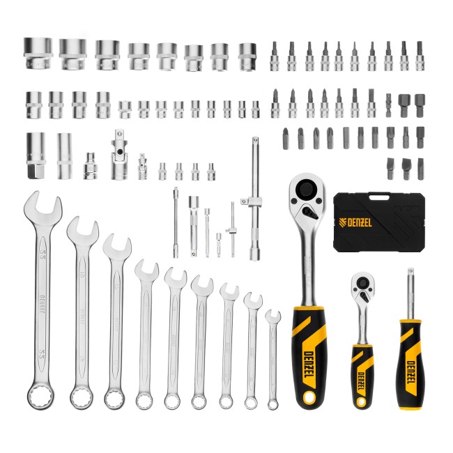 Набор инструментов 1/2", 1/4" 82 предмета Denzel Набор инструментов 1/2", 1/4" 82 предмета Denzel