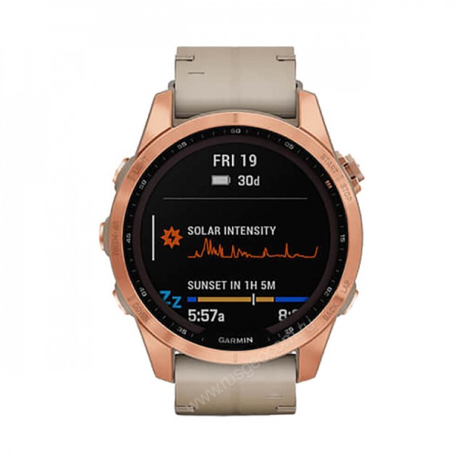 Часы Garmin Fenix 7S Sapphire Solar титановый цвета розовое золото с песчаным кожаным ремешком Часы Garmin Fenix 7S Sapphire Solar титановый цвета розовое золото с песчаным кожаным ремешком