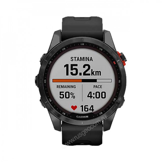 Часы Garmin Fenix 7S Solar серый с черным силиконовым ремешком
