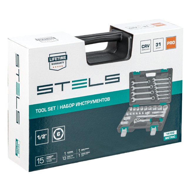 Набор инструментов, 1/2", CrV 31 предмет Stels Набор инструментов, 1/2", CrV 31 предмет Stels